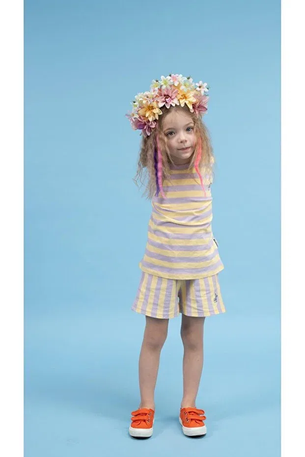 Детские шорты для девочек в полоску Zoi Zebra, Yellow & Lilac — фото 2