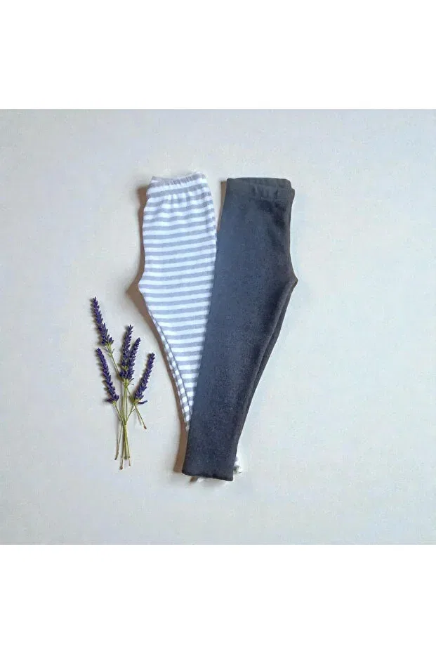Детские леггинсы для девочек полосатые Fun Kids Colthinig, Gray-White-Striped — фото 2