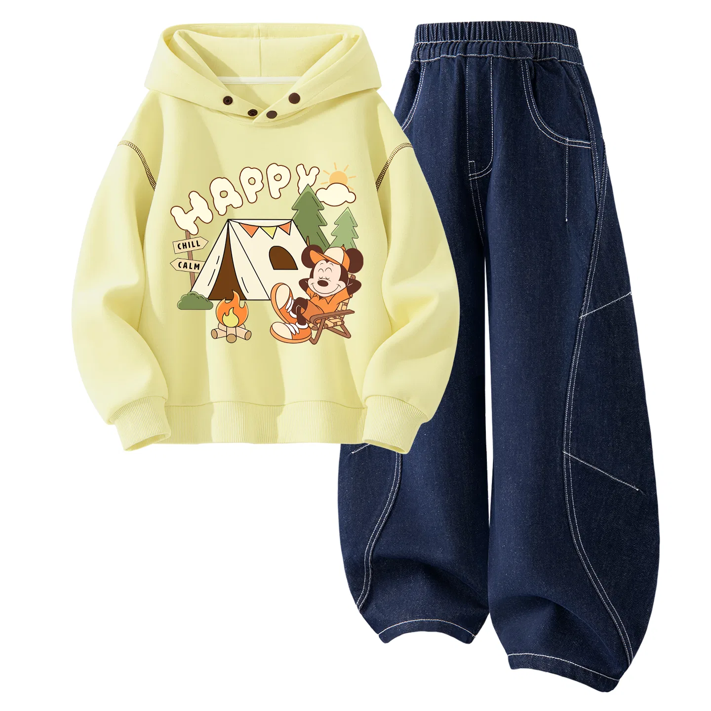 Детский комплект спортивной одежды с капюшоном, с принтом, Disney, Yellow/Denim Dark Blue