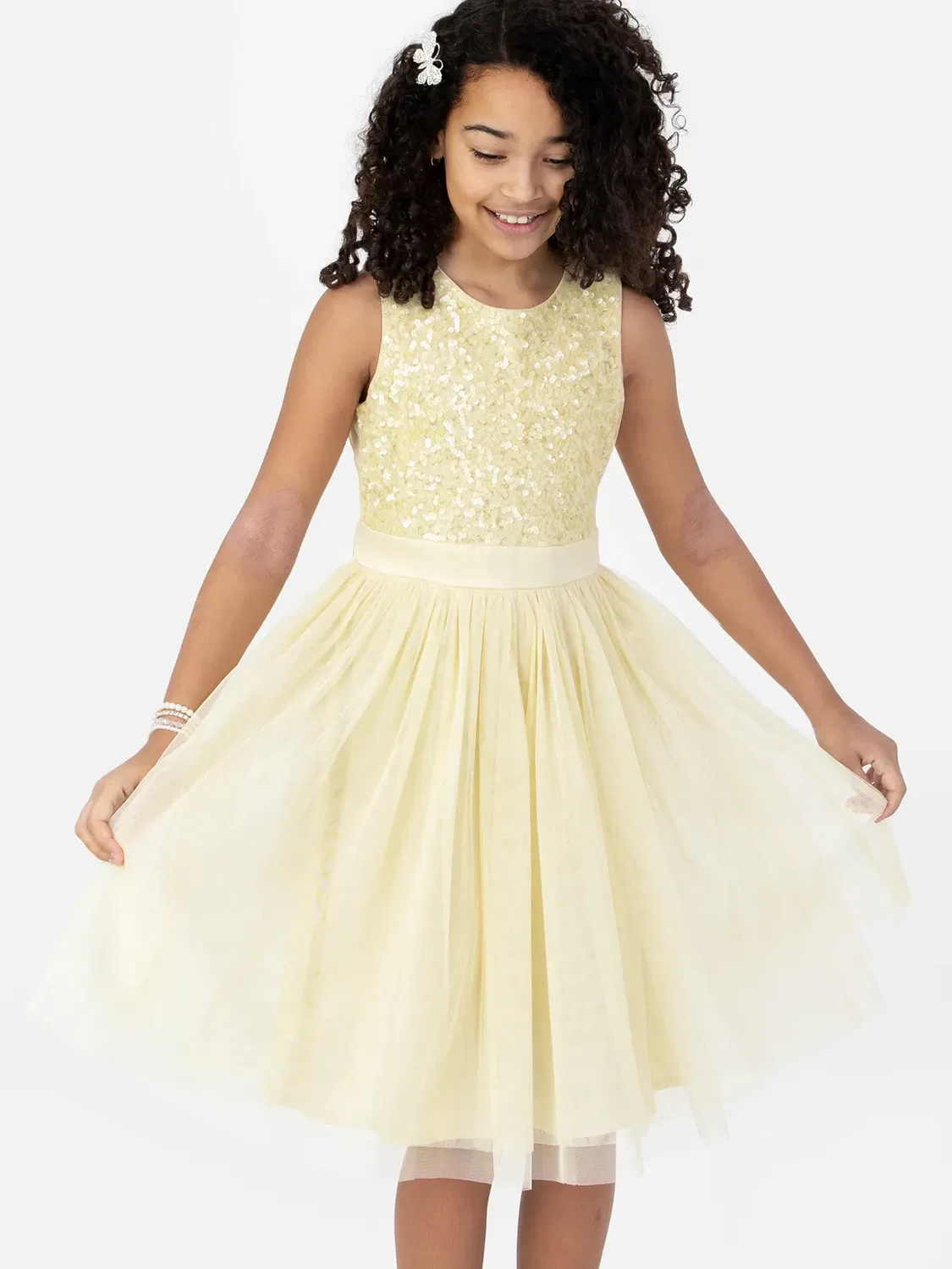 Платье для девочек с украшением Flower Girl Maya Deluxe, Yellow — фото 2