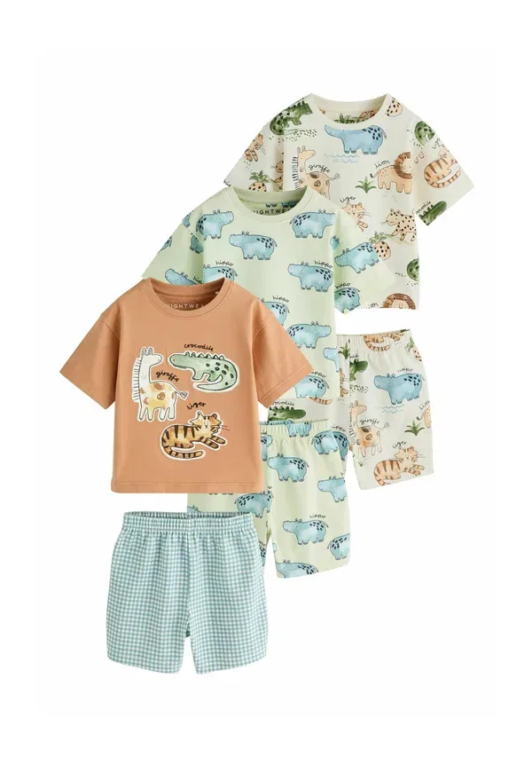 Пижамный комплект из 3 предметов Regular fit, Short pyjamas 3 pack, Next, коричневый, кремовый, сage, животный принт