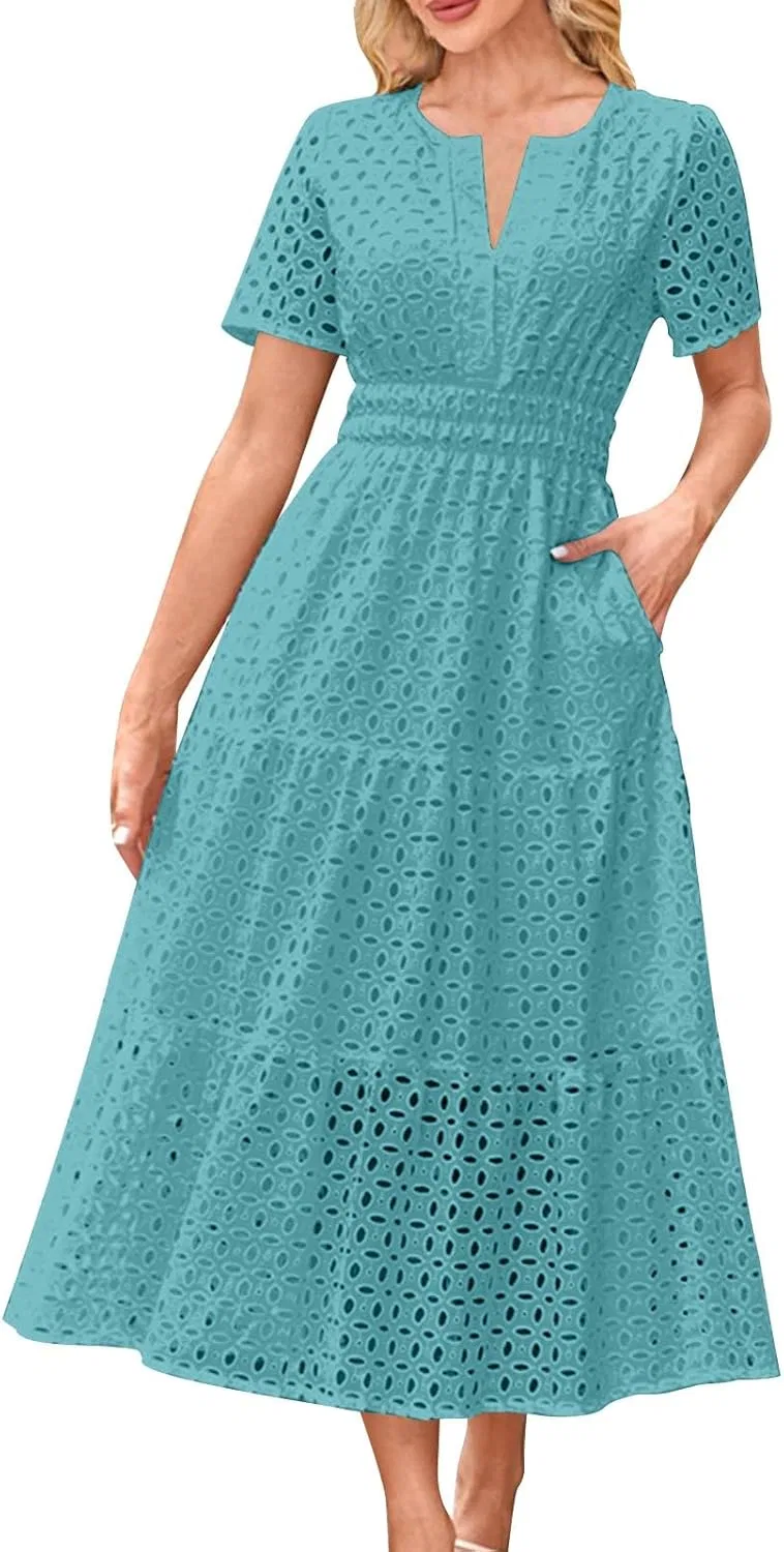 Женское летнее платье макси с карманами Eyelet, Green