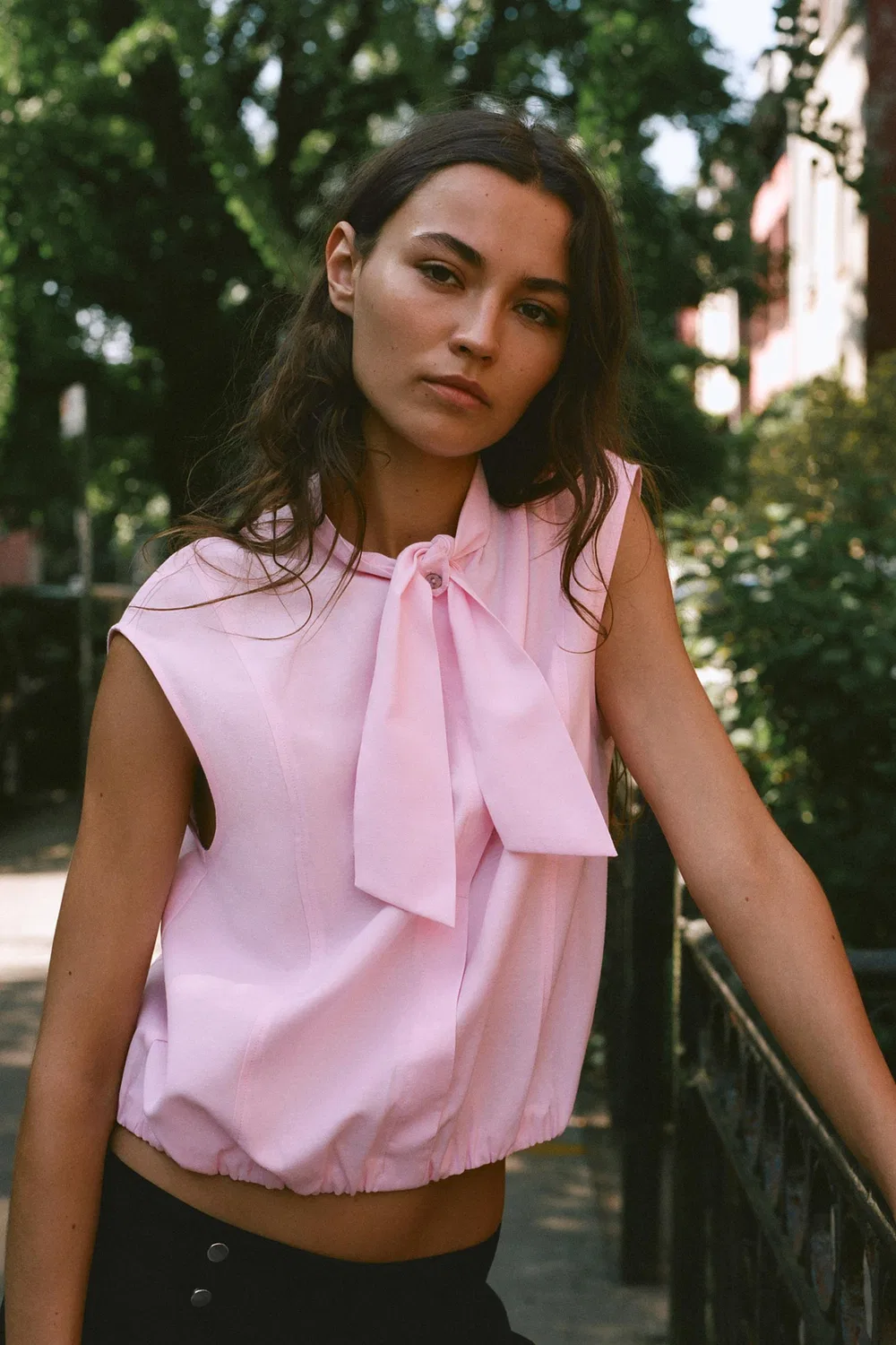 Блузка без рукавов с бантом ZARA, Pink — фото 2