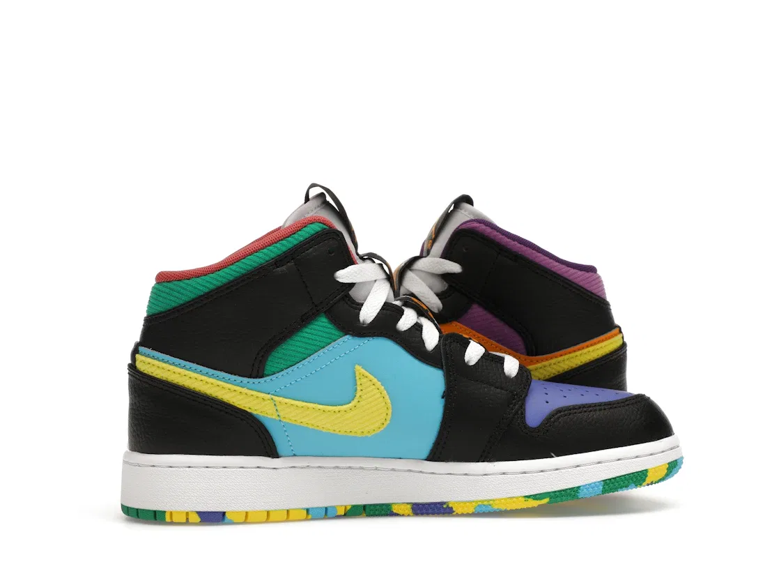 Детские кроссовки с принтом Jordan 1 Mid SS Six Championships Jordan, Black/Opti Yellow/University Red/Light Ultramarine/Sundial/Baltic Blue — фото 3