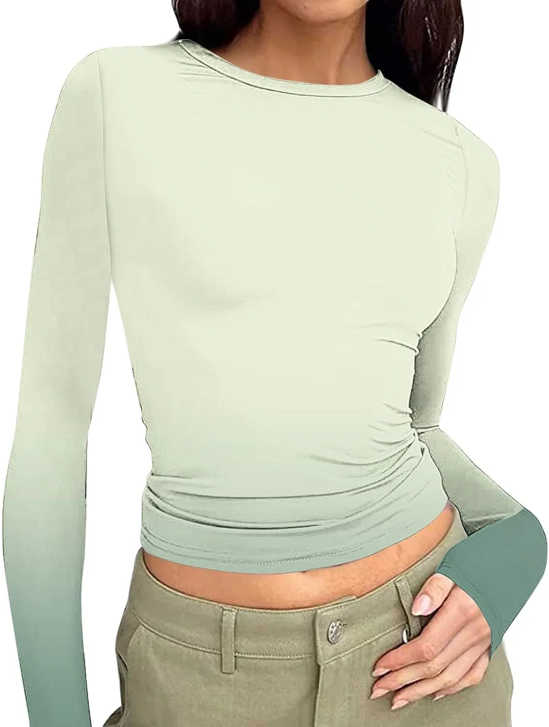 Женская базовый лонгслив с градиентом, Work Out Tops Women, Green — фото 3