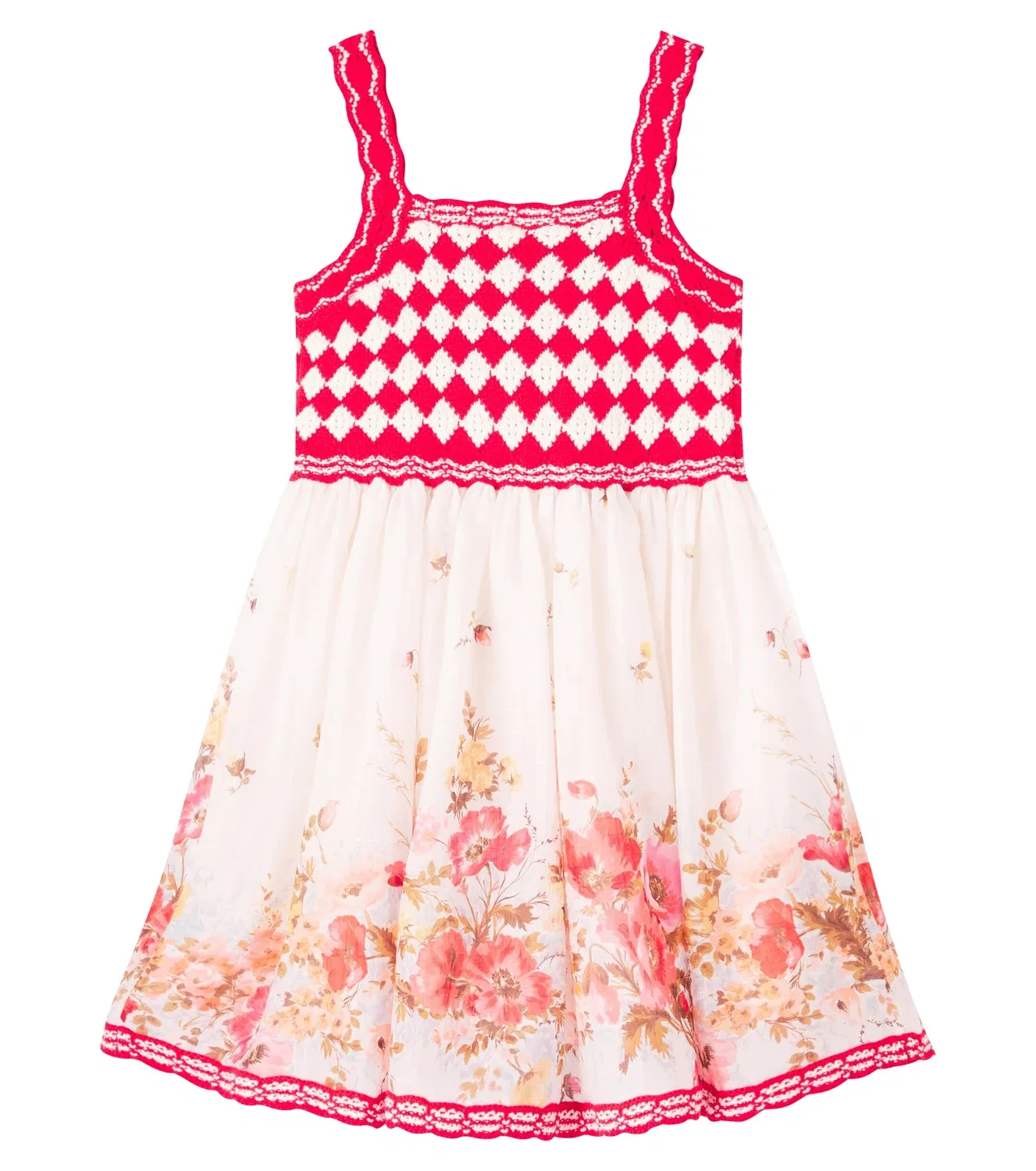 Платье хлопковое с цветочным рисунком Zimmermann Kids, красный — фото 4