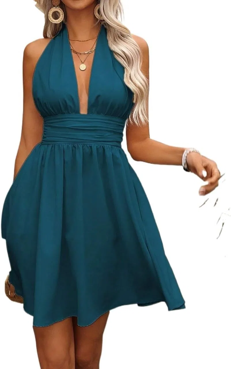 Женское повседневное платье A-line Sleeveless, Teal Blue