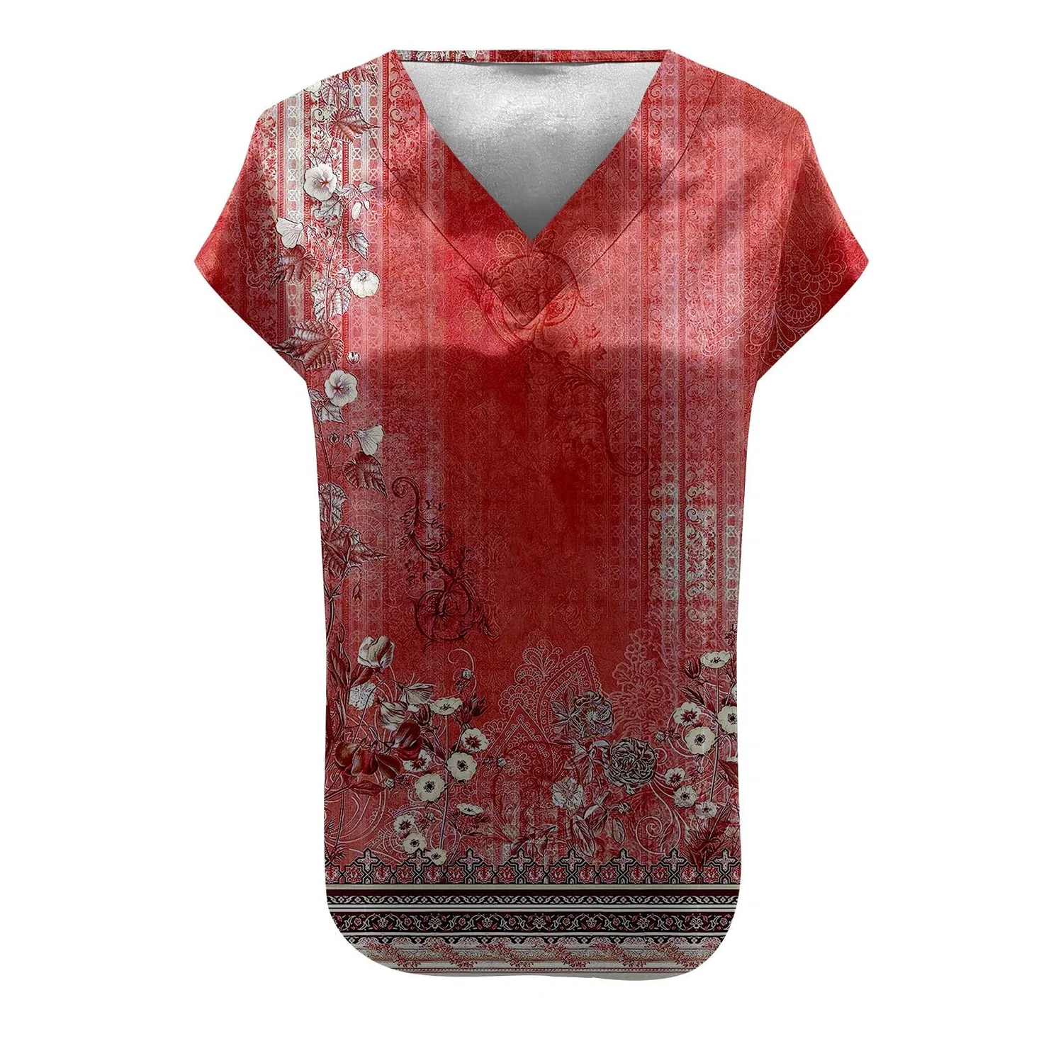 Женская блузка с коротким рукавом из шелкового сатина, Z21-red Satin Blouses for Women — фото 4