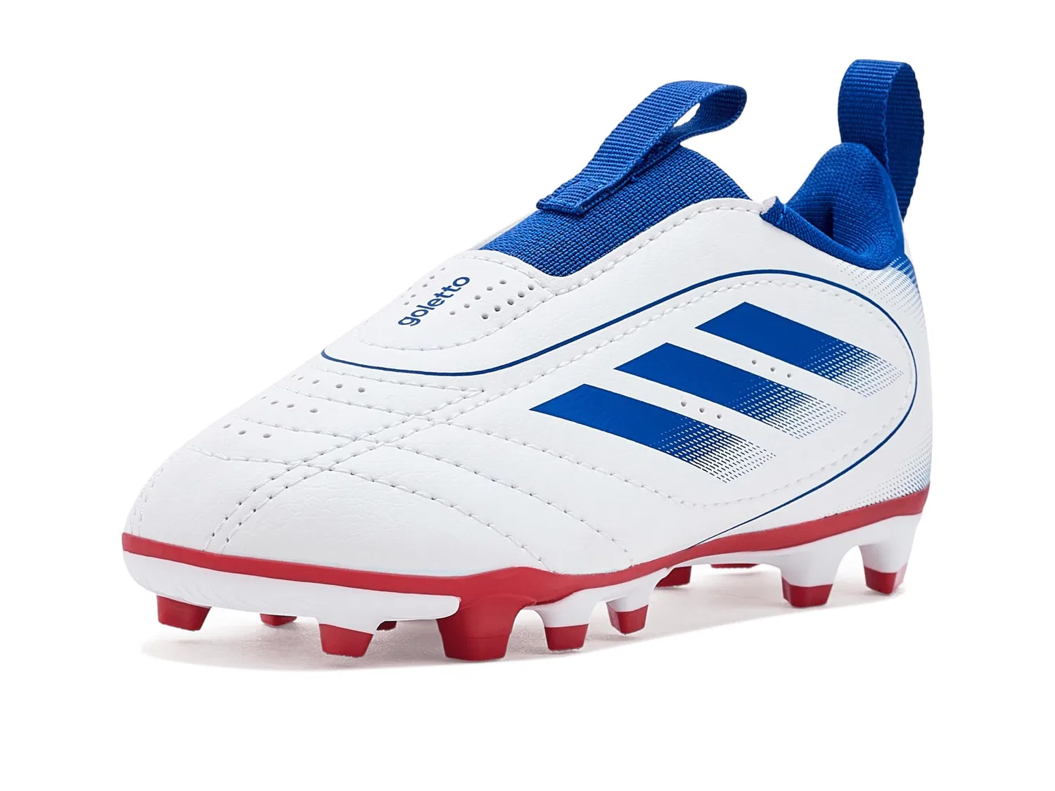 Бутсы Goletto Ix Laceless Firm Ground/Multi Ground Football (для малышей, маленьких и больших детей) Adidas Kids, White/Team Royal Blue/Better Scarlet