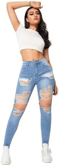 

Джинсы Skinny Crop с потертостями и прорезями, High Stretch Denim, черные и светлые