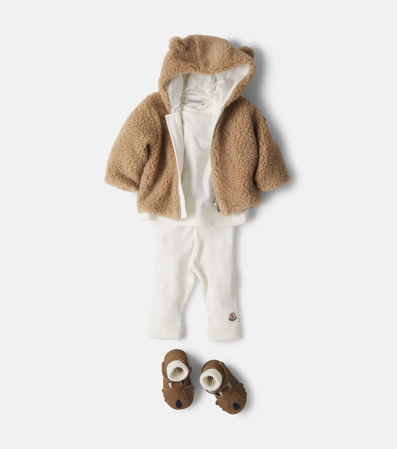 Комплект из худи с медведем и леггинсов, Moncler Enfant, бежевый — фото 2