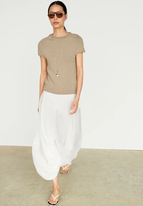 Футболка хлопковая Print t-shirt Massimo Dutti, beige, бежевый — фото 2