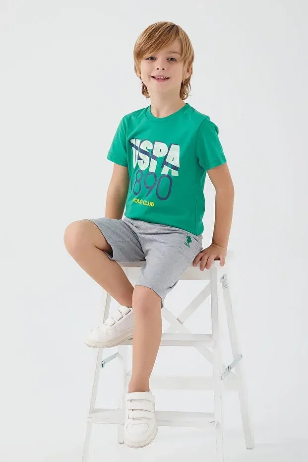 Детские шорты для мальчиков хлопковые Palm Leaf Detail Pine Green Boy Bermuda Suit U.S. Polo Assn., Pine Green