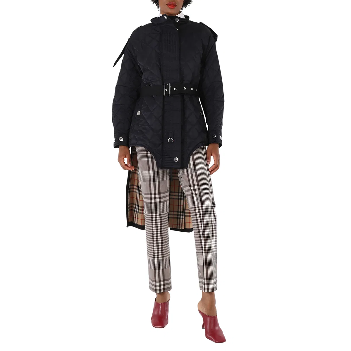 Пальто стеганое из нейлона и хлопка с отстегивающимся капюшоном Quilted Nylon And Cotton Coat With Detachable Hood Burberry, Black