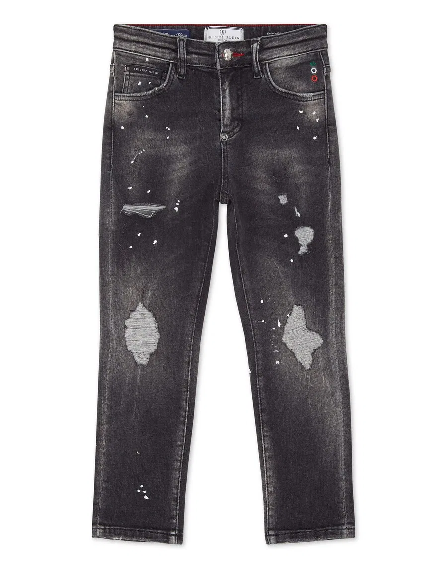 Джинсы Philipp Plein Regular Jeans 'Bulldogs' темно-серого цвета