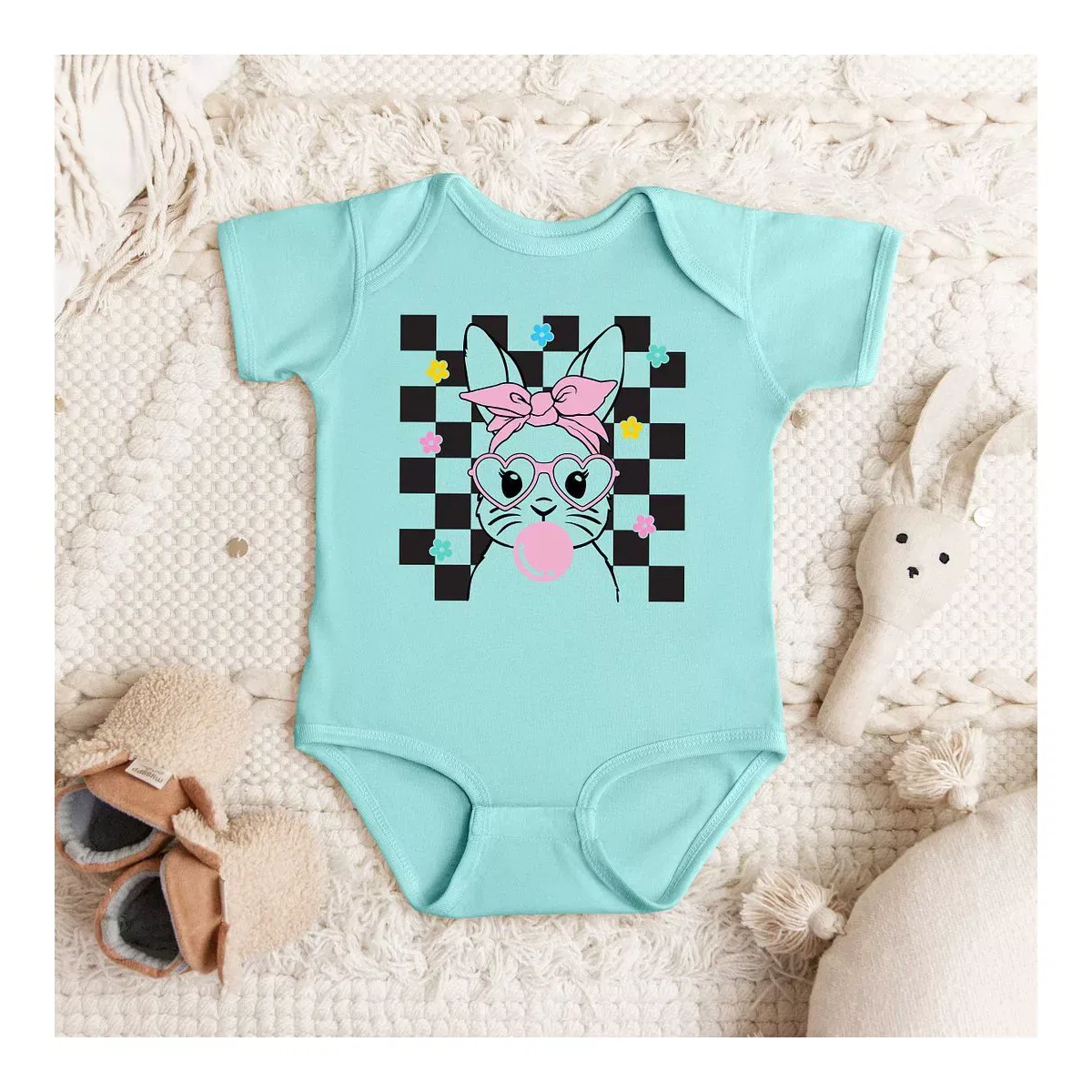 Детский боди-комбинезон с коротким рукавом Checkered Groovy Bunny The Juniper Shop, Chill — фото 2