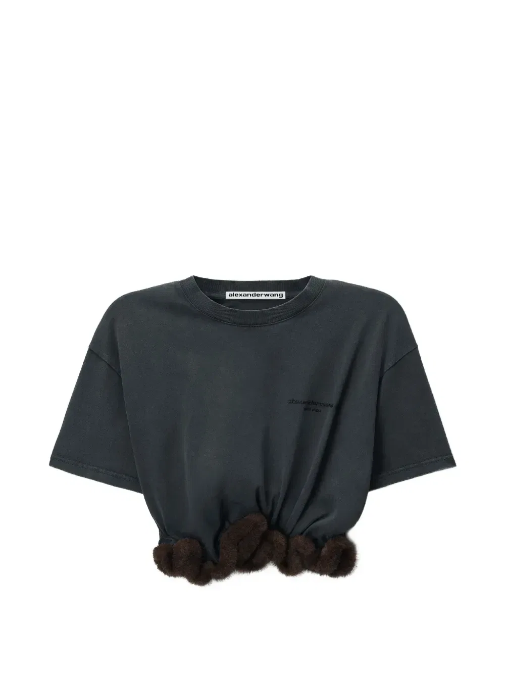 Футболка с короткими рукавами и отделкой из искусственного меха Alexander Wang, черный