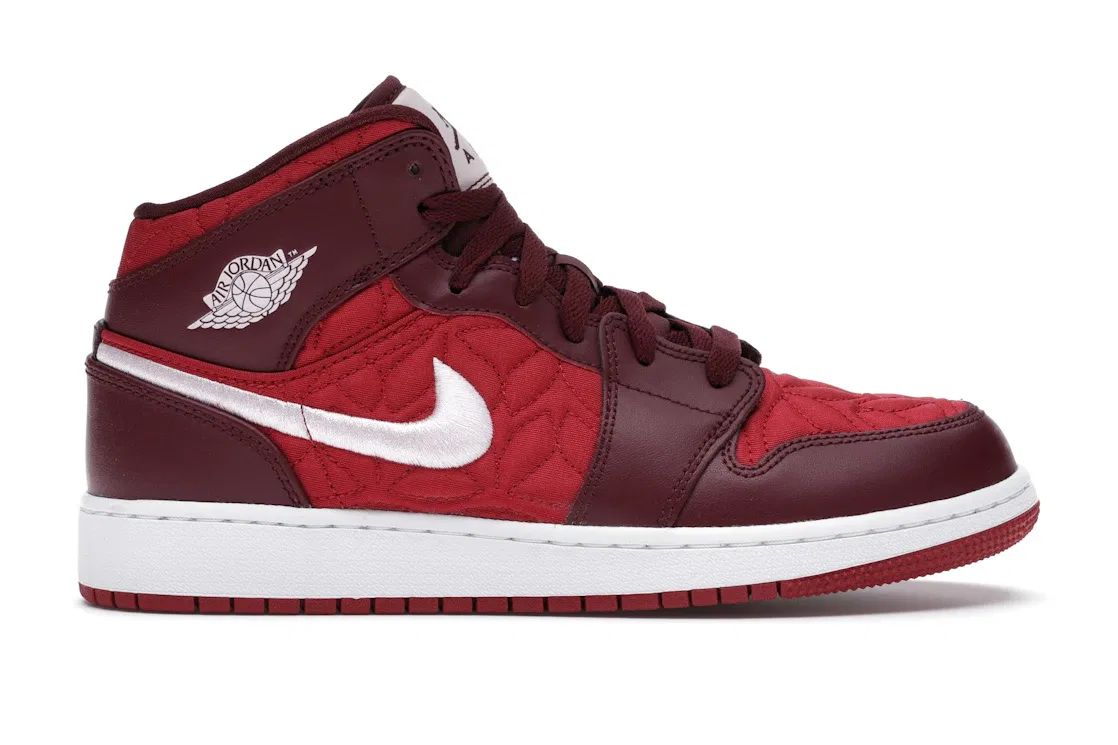 Детские кроссовки с квилтингом Jordan 1 Mid SE Red Quilt Jordan, Gym Red/Dark Beetroot-White-Pink Foam
