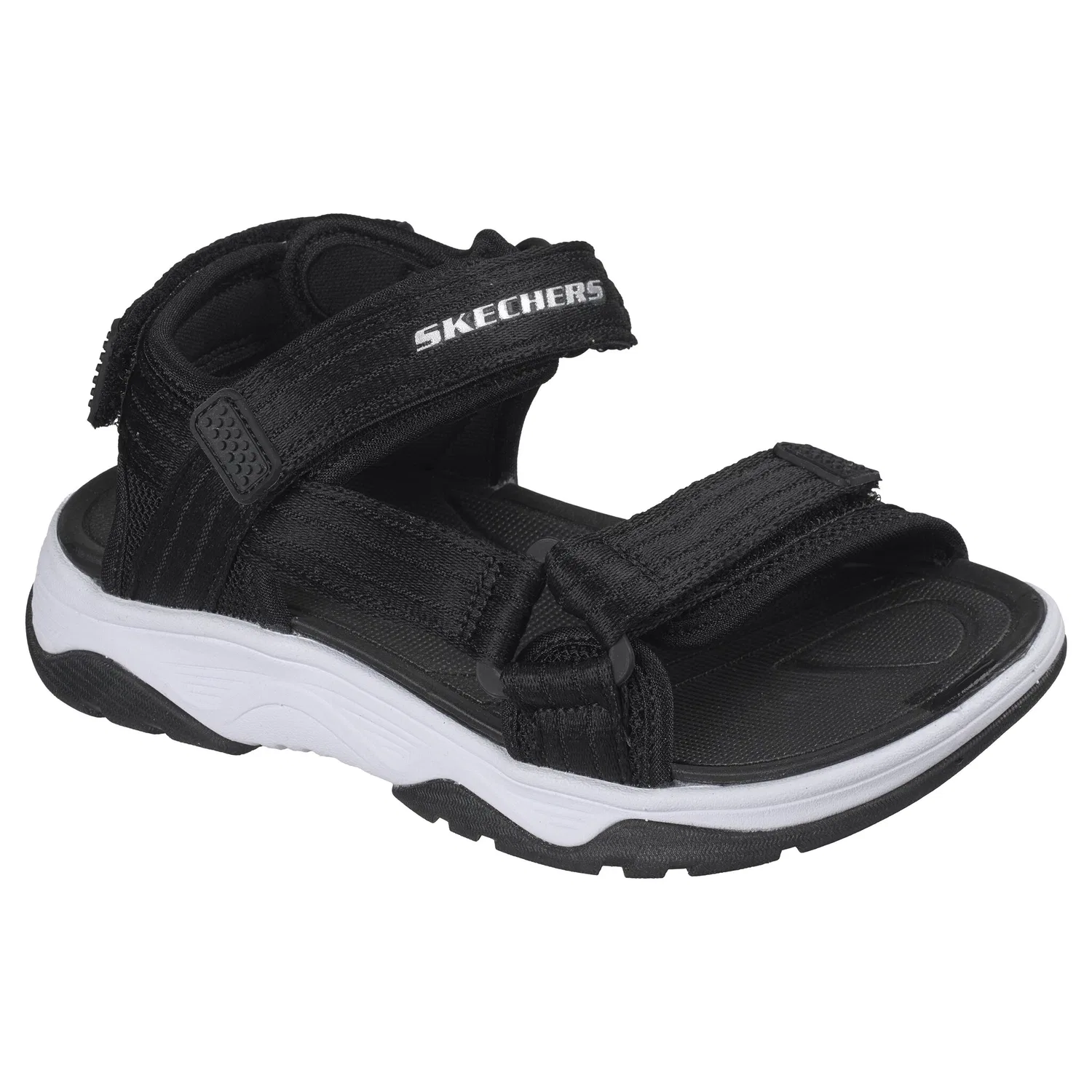 Детские текстильные сандалии с тремя липучками Skechers, Black/White — фото 4