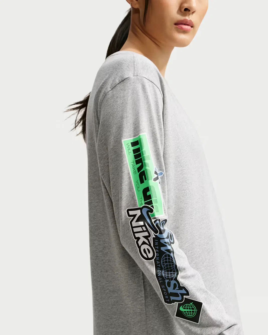 Женская футболка с длинными рукавами свободного кроя Nike Sportswear Classic, Dark Grey Heather — фото 2