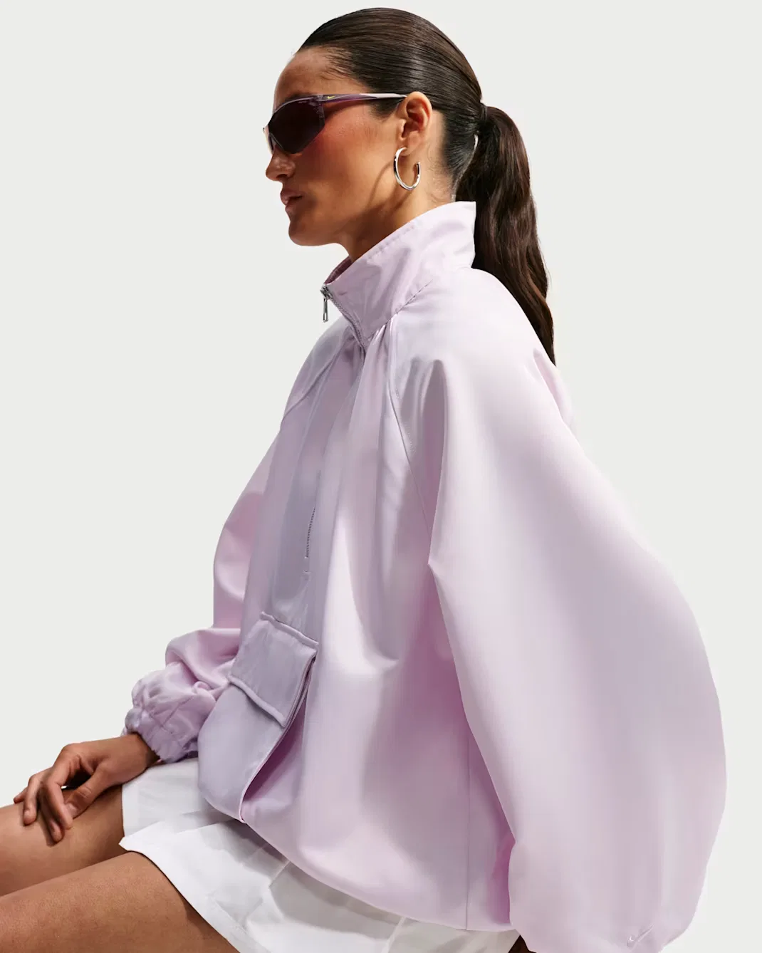 Женская атласная куртка-анорак с молнией на четверть длины Nike Sportswear, Bleached Lilac/Bleached Lilac — фото 3