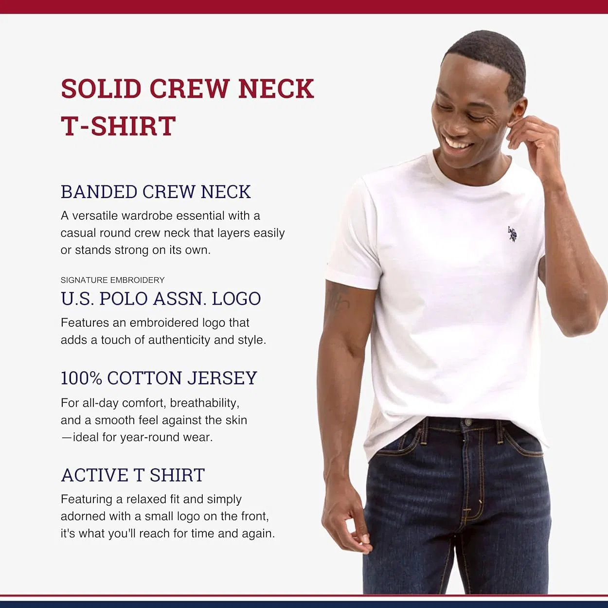 Мужская хлопковая футболка с вышитым логотипом U.S. POLO ASSN., Black — фото 4