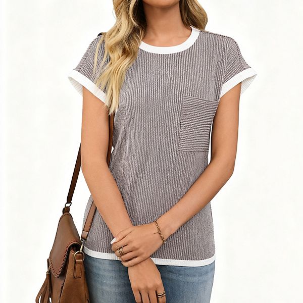 

Женская футболка с коротким рукавом и нагрудным карманом в стиле color block Clearflower, Gray