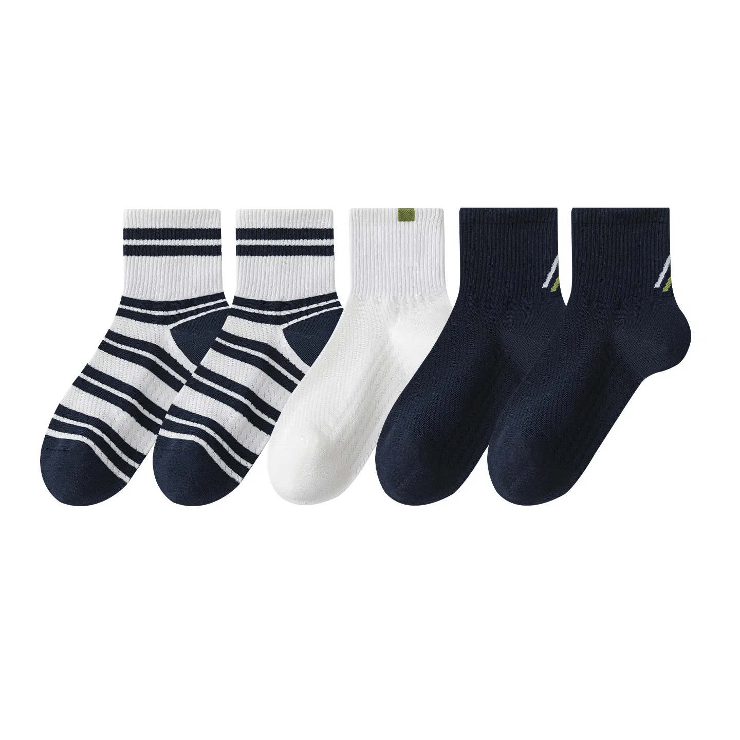 Детские носки 5 пар MINISO, 2-х цветов Stripes, Navy Blue, White Green