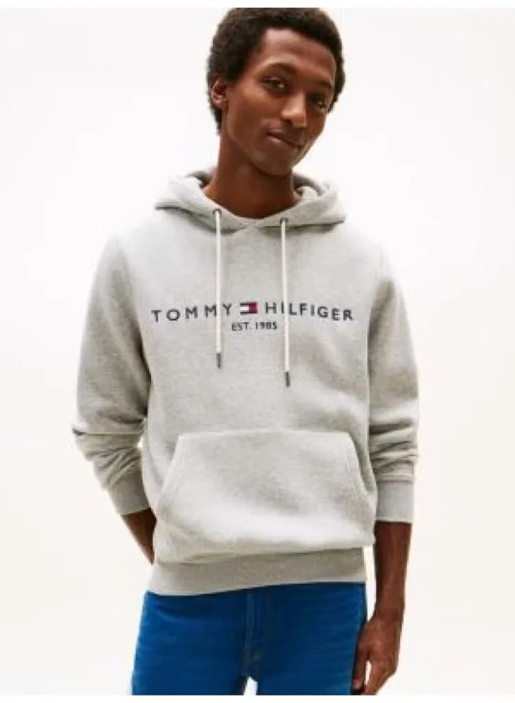 Худи с капюшоном и логотипом на груди Tommy Hilfiger, серый меланж