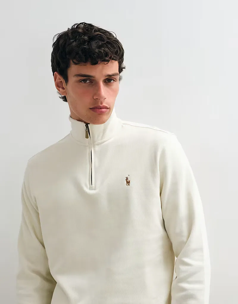 Джемпер Polo Ralph Lauren с логотипом Icon, в рубчик, на молнии, кремовый