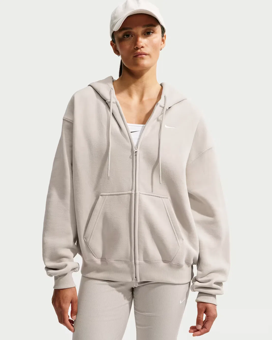 Женская толстовка оверсайз на молнии Nike Studio Fleece Medium Weight, Cream II/Sail
