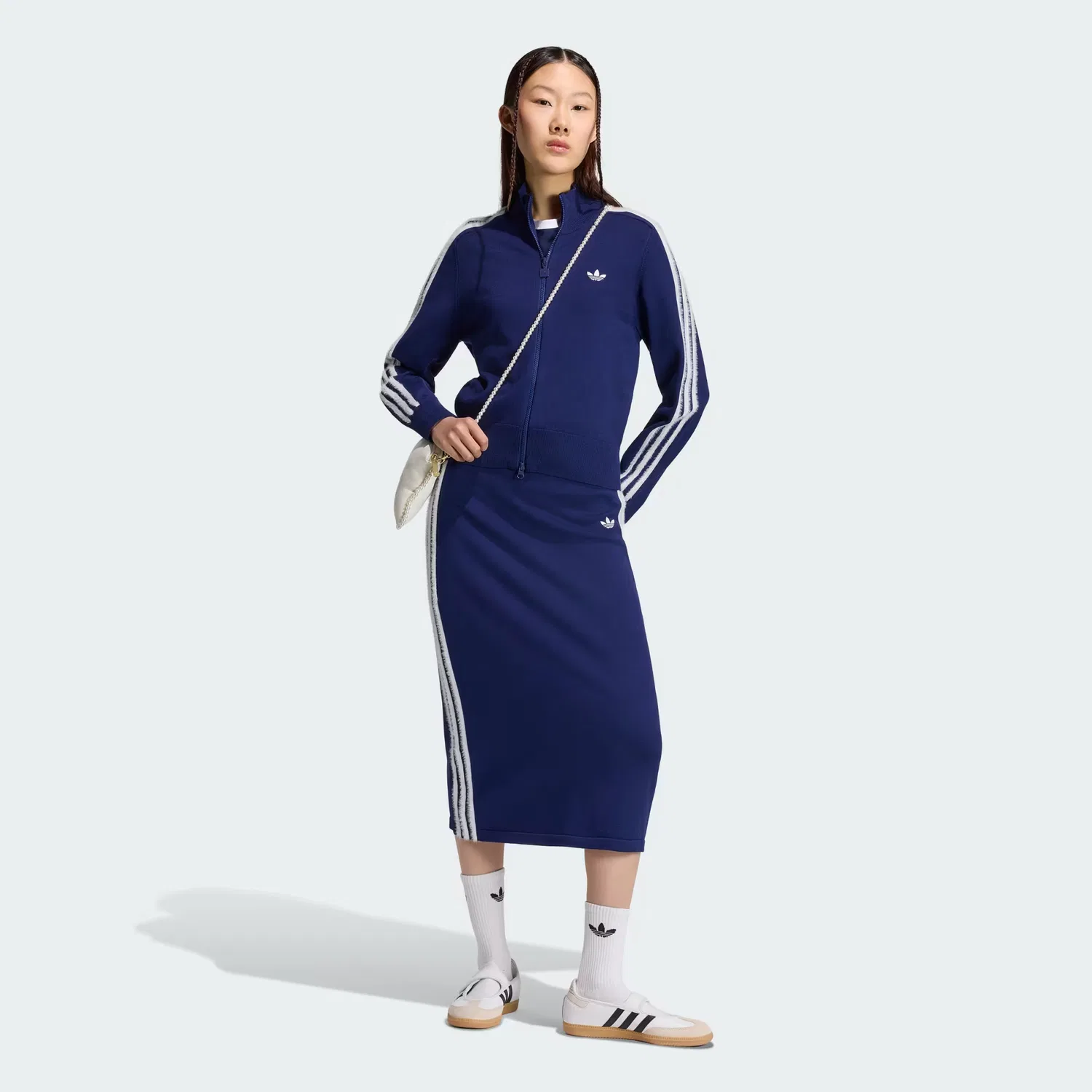 Женская вязаная юбка с эластичным поясом Knitted Skirt Adidas Originals, темно-синий/белый — фото 4