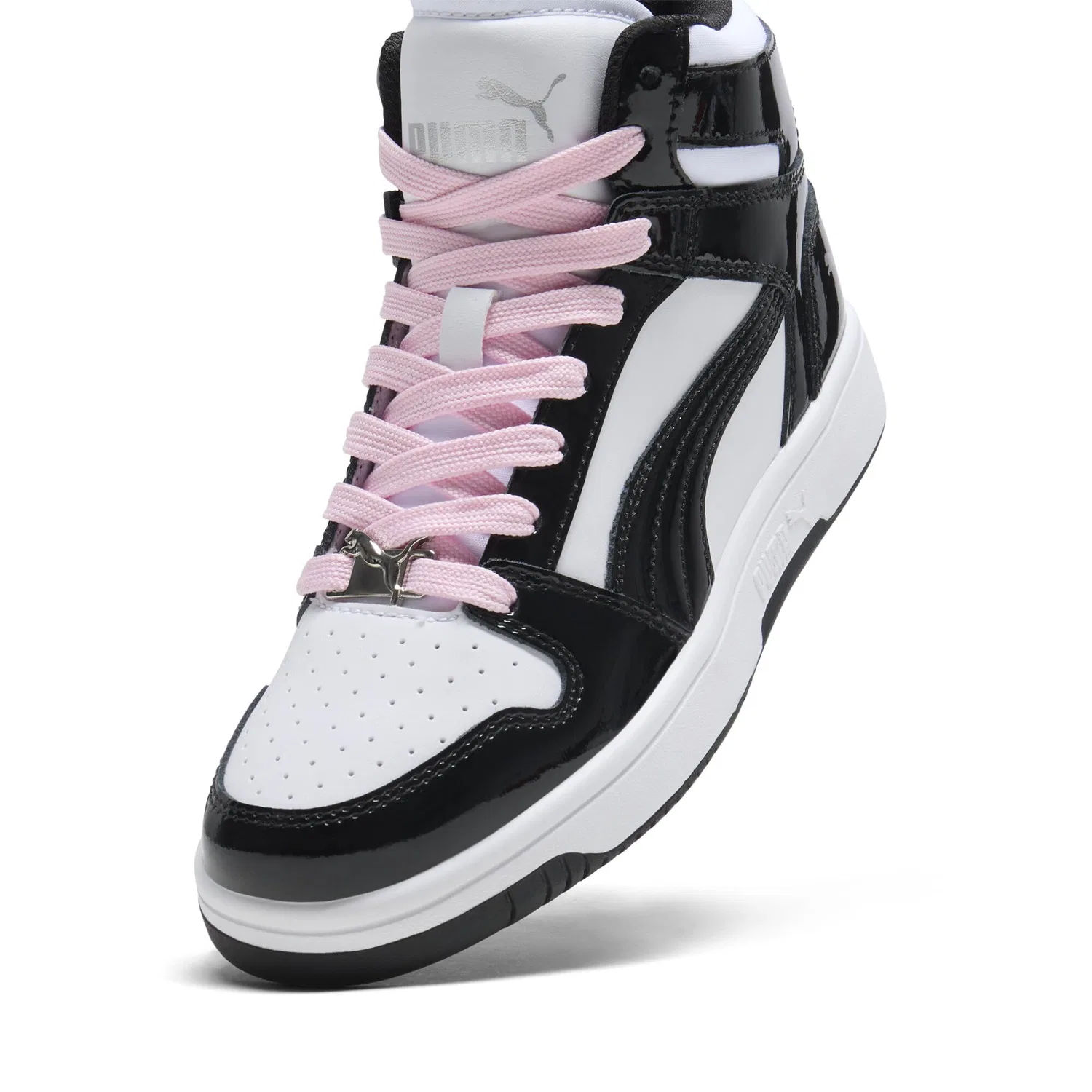 Детские кроссовки для мальчиков высокие PUMA Rebound Layup Mid PUMA White PUMA Black Pale Pink — фото 4