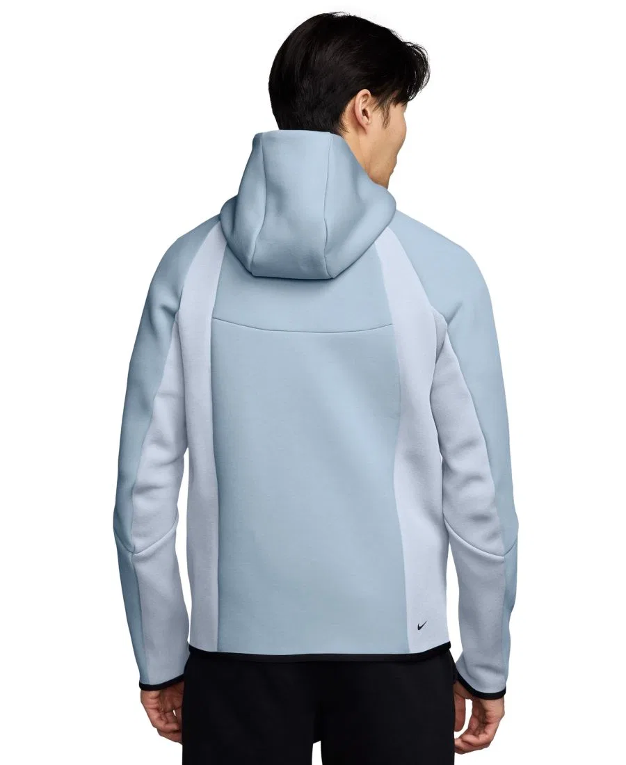 Флисовая кофта с капюшоном, цвет-блок, полная застежка-молния Nike, Light Armory Blue/Football Gray/Black — фото 3