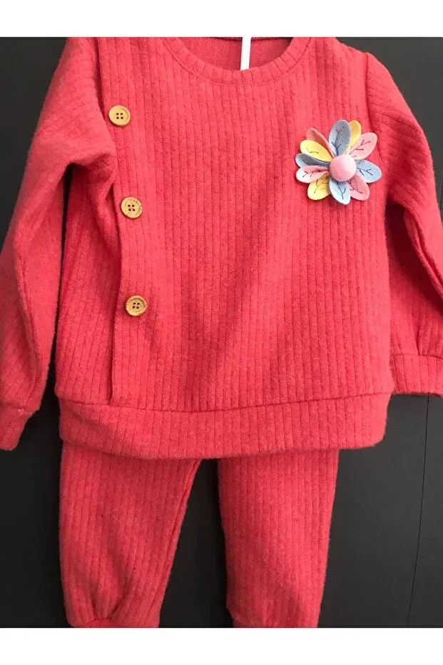 Детский костюм для девочек с цветочным принтом Gülüce Butik, Puppy Mouth Pink — фото 3