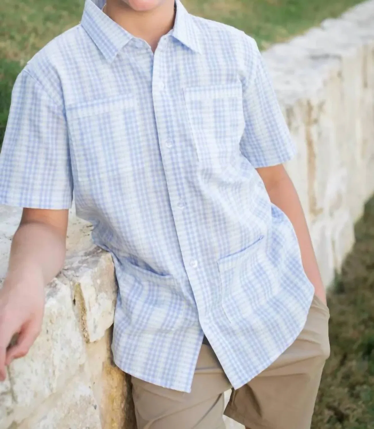 Детская рубашка с коротким рукавом Guayabera Linen Blue Quail Clothing Co., Blue Plaid