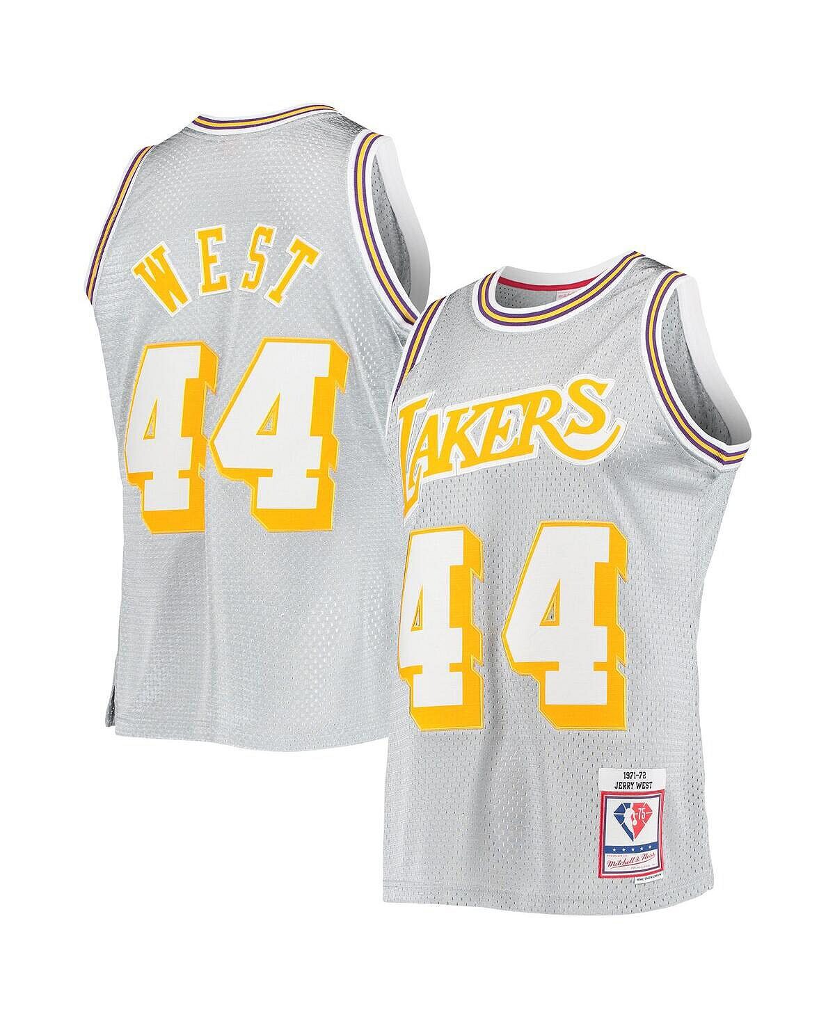 

Мужская футболка jerry west silver los angeles lakers 75th anniversary 1971-72 hardwood classics swingman jersey Mitchell & Ness, серебряный