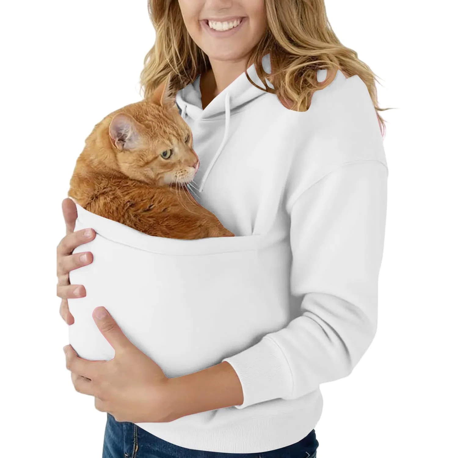 Женский худи с карманом-кенгуру Cat Hoodie, Z21 White — фото 4