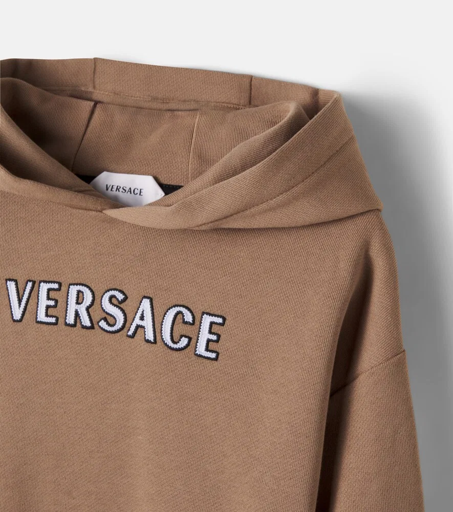 Худи из хлопкового трикотажа с логотипом Versace Kids, коричневый — фото 4