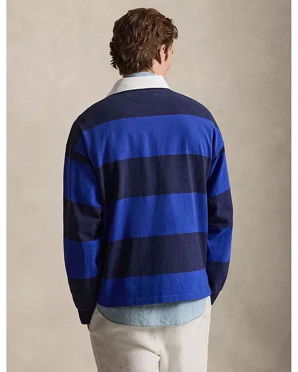 Мужская рубашка-поло с принтом Oversized Fit Stripe Jersey Rugby Shirt Polo Ralph Lauren, Blue Multi — фото 3