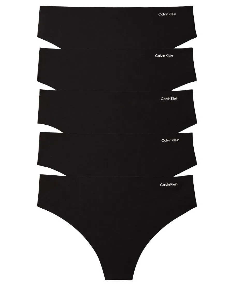 Комплект трусов-слипов 5 шт. с невидимыми краями, модель Invisibles Seamless Microfiber Mid-Rise Thong Calvin Klein, Black Black Black Black Black