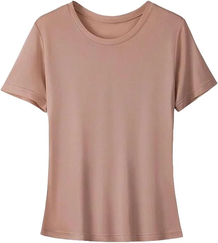 Женская футболка свободного кроя из шелка, Round Neck, 2