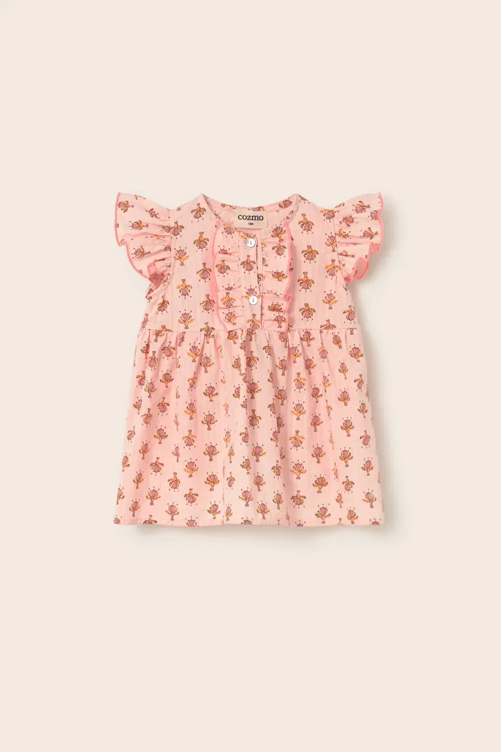 Детское платье для девочек с коротким рукавом и цветочным принтом Lia Baby Dress Cozmo, Cloud Pink — фото 3