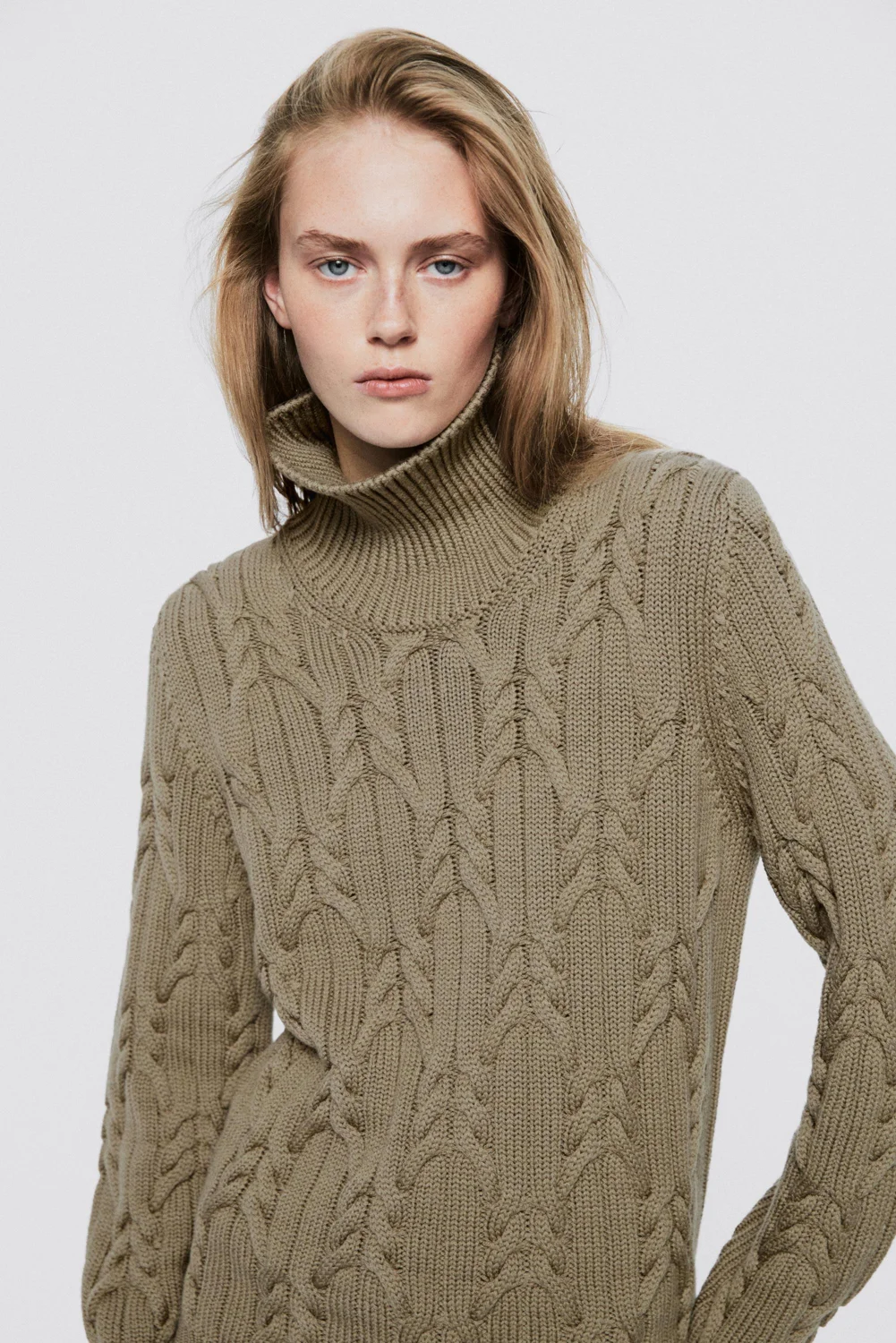 Свитер Massimo Dutti 100% Wool Cable-knit - Limited Edition, бежевый — фото 3
