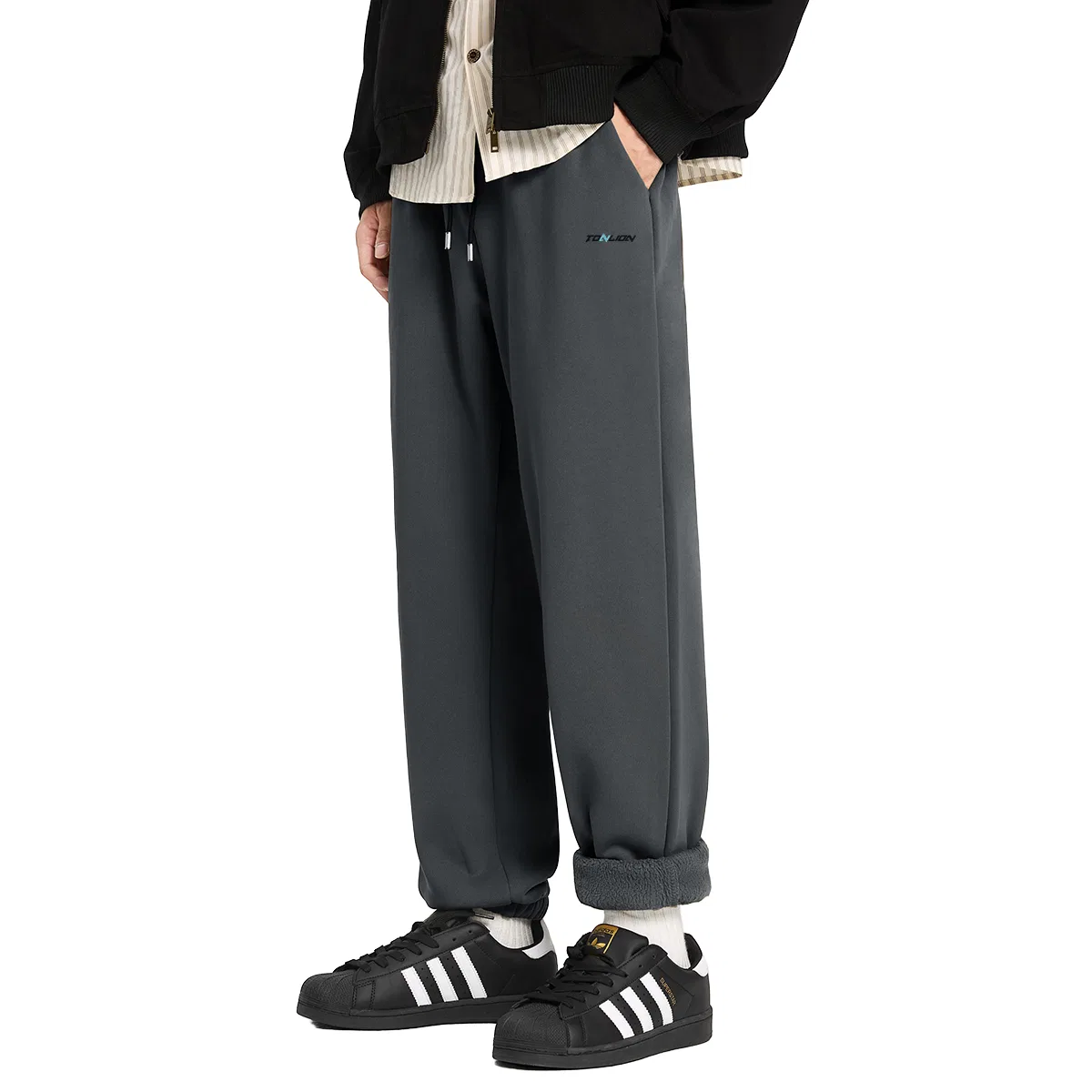 Детские спортивные штаны на флисе с утеплением Tonlion, Цвет (Fleece-Lined And Thick)Dark Gray (Tn Tang Lion Gradient Blue Label)