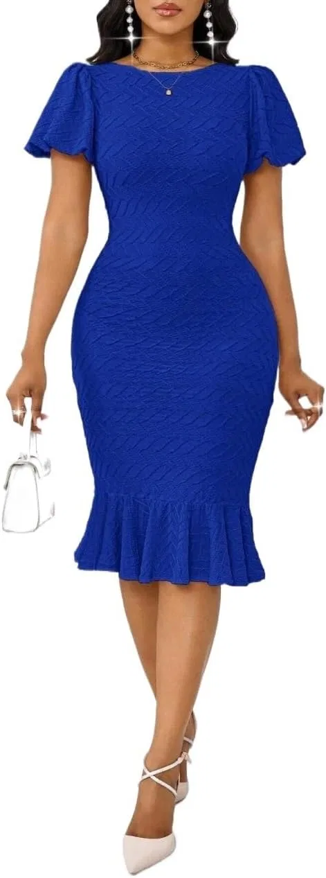 Женское облегающее платье миди с открытой спиной и воланами, Royal Blue