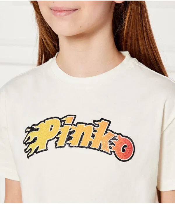 Детская футболка для девочек с коротким рукавом Pinko Up, Écru — фото 4