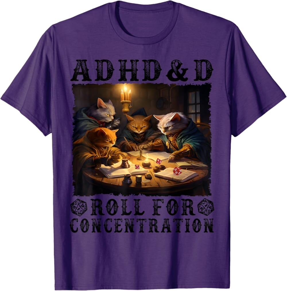 

Мужская футболка Funny Tees Gamer RPG Apparel Cats RPG Gamer Roll For Concentration, фиолетовый