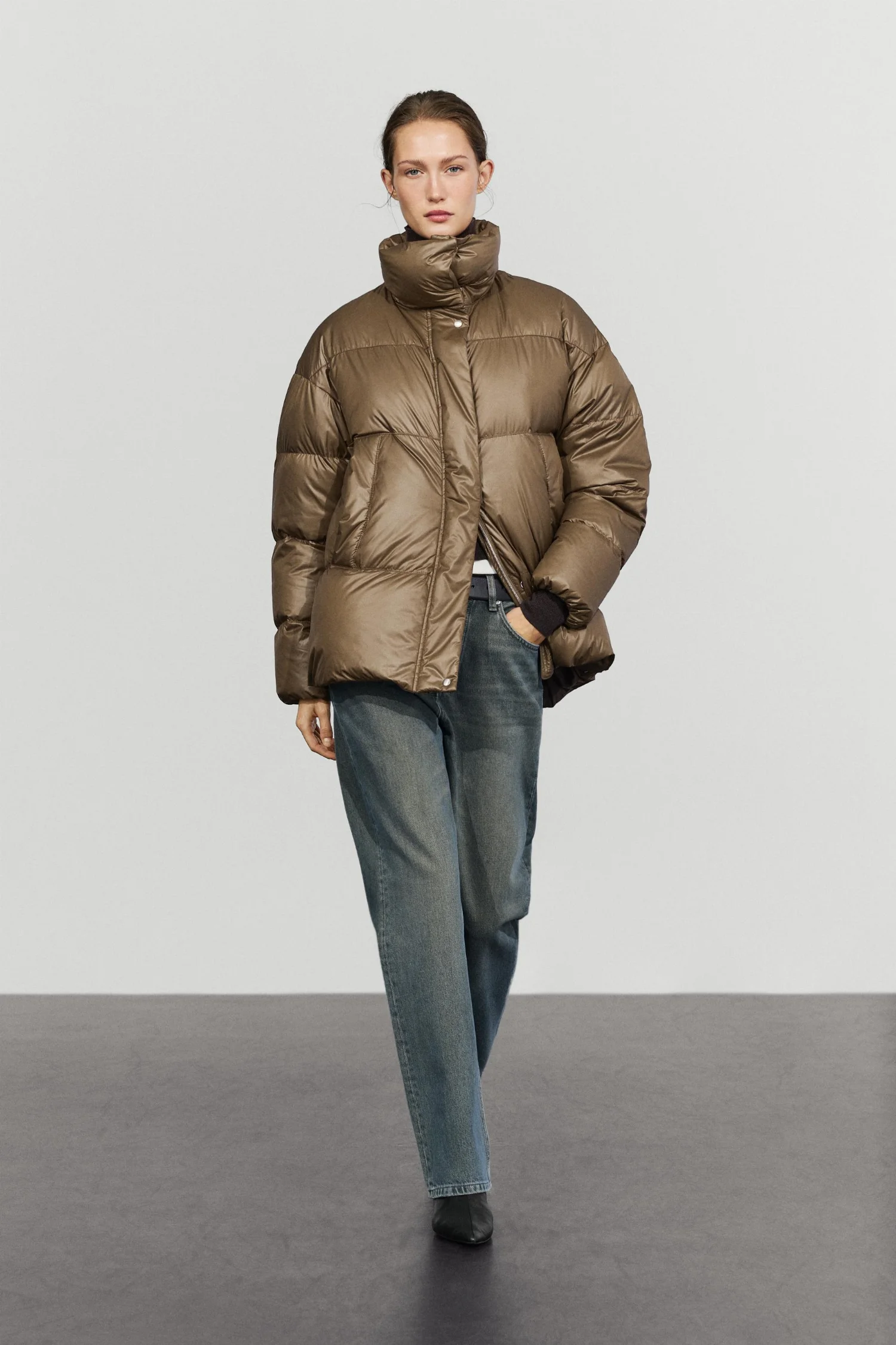Пуховик Massimo Dutti With Plaid Interior Detail, светло-коричневый