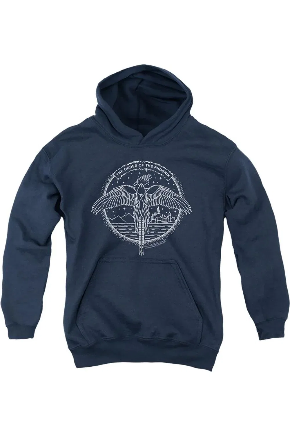 Детское худи с принтом Harry Potter The Order Of The Phoenix Circle Line Art Gildan, темно-синий